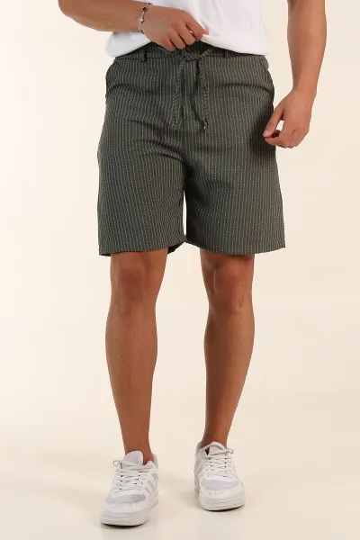 Haki Regular Fit Çizgili Erkek Şort 385195
