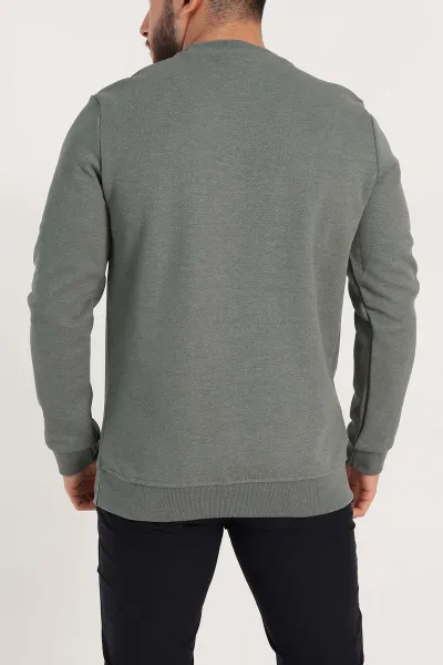 Haki Regular Fit İnterlok Kumaş Pike Doku Basic Erkek Sweatshirt 305426