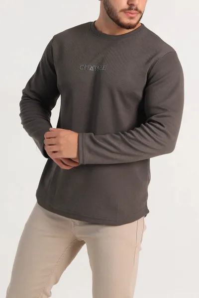 haki-regular-fit-kabartma-baskili-erkek-sweatshirt-303419