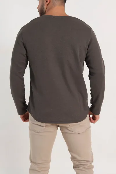 Haki Regular Fit Kabartma Baskılı Erkek Sweatshirt 303419