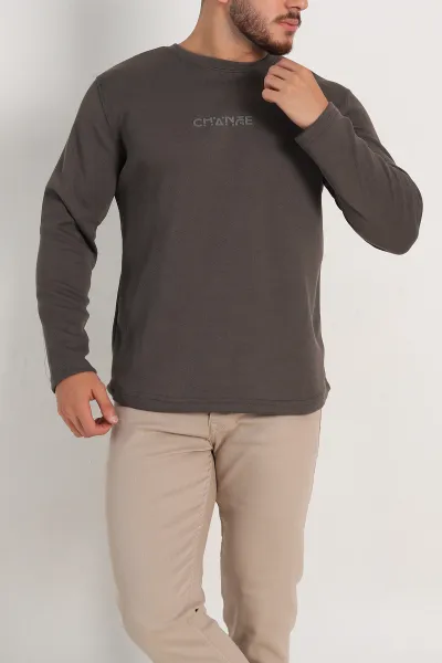Haki Regular Fit Kabartma Baskılı Erkek Sweatshirt 303419