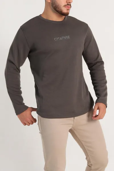 Haki Regular Fit Kabartma Baskılı Erkek Sweatshirt 303419