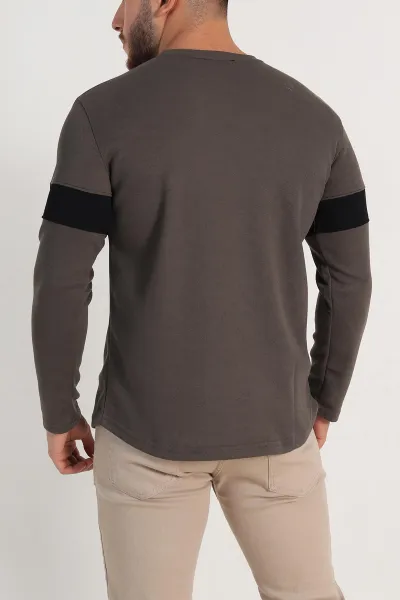 Haki Regular Fit Kabartma Baskılı Erkek Sweatshirt 303424