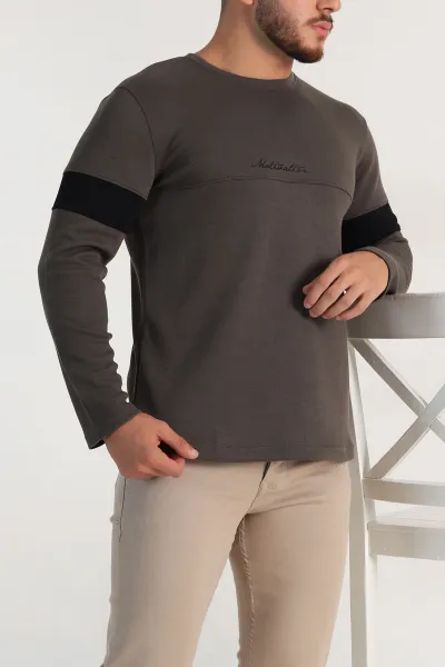 Haki Regular Fit Kabartma Baskılı Erkek Sweatshirt 303424