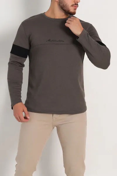 Haki Regular Fit Kabartma Baskılı Erkek Sweatshirt 303424