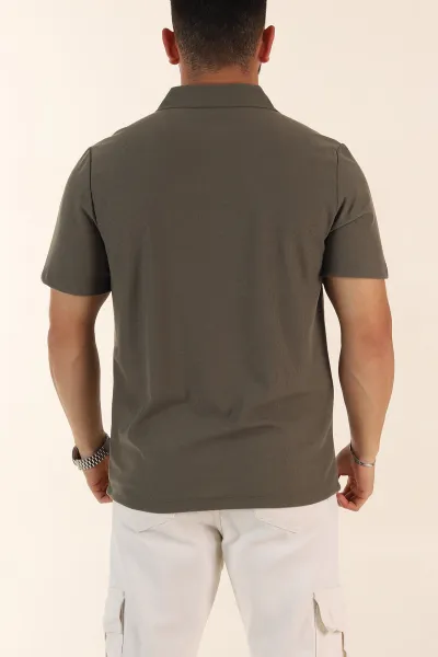 Haki Regular Fit Pike Dokulu Fermuarlı Polo Yaka Erkek Tişört 368529