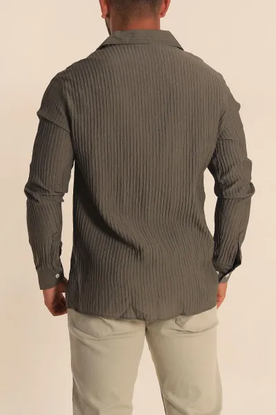 Haki Regular Fit Plise Dokulu Erkek Gömlek 285471