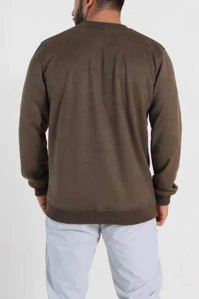 Haki Regular Fit Süet Kabartma Yazı Detaylı Erkek Sweatshirt 305856