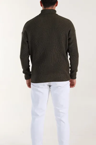 Haki Relaxed Fit Balıkçı Yaka Erkek Triko Kazak 397754