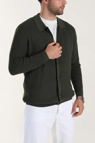 Haki Relaxed Fit Bambu Erkek Triko Hırka 400156