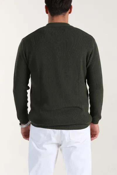 Haki Relaxed Fit Bambu Erkek Triko Hırka 400156