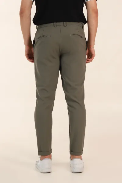 Haki Relaxed Fit Bel Bağlamalı Duble Paça Erkek Kumaş Pantolon 368384