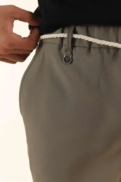 Haki Relaxed Fit Bel Lastikli Erkek Kumaş Şort 380999