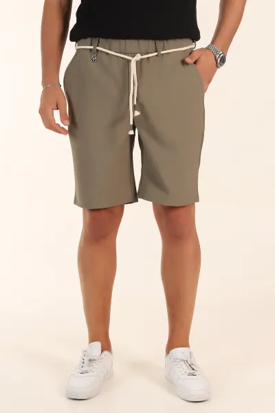 Haki Relaxed Fit Bel Lastikli Erkek Kumaş Şort 380999