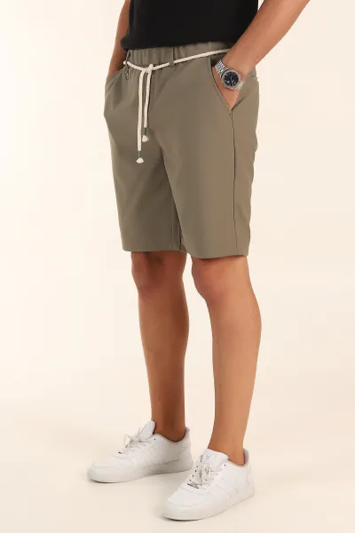 Haki Relaxed Fit Bel Lastikli Erkek Kumaş Şort 380999