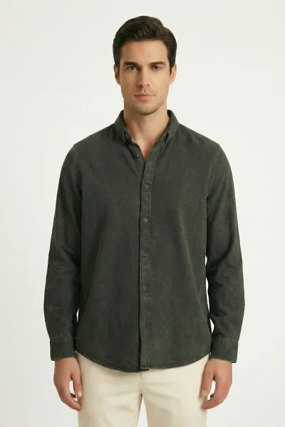 Haki Relaxed Fit Erkek Kot Gömlek 419372