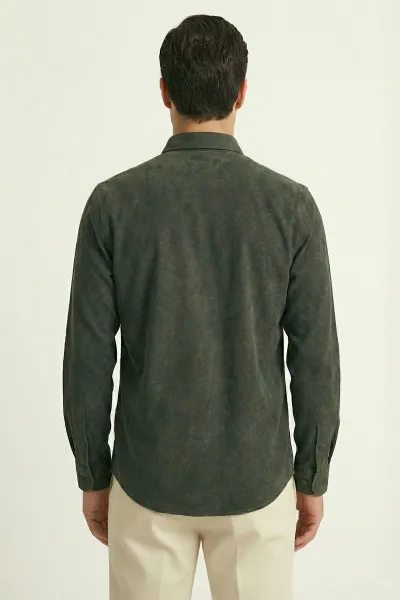 Haki Relaxed Fit Erkek Kot Gömlek 419372