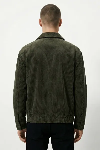 Haki Relaxed Fit Fitilli Dokulu İçi Astarlı Bel Lastikli Erkek Ceket 418935
