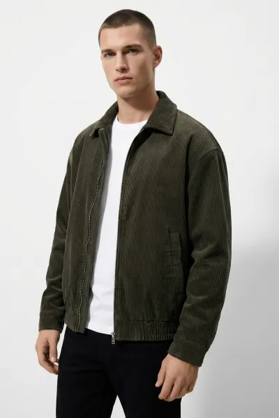Haki Relaxed Fit Fitilli Dokulu İçi Astarlı Bel Lastikli Erkek Ceket 418935