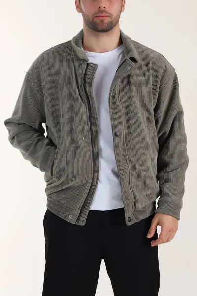 Haki Relaxed Fit Fitilli Dokulu İçi Astarlı Erkek Mont 409642