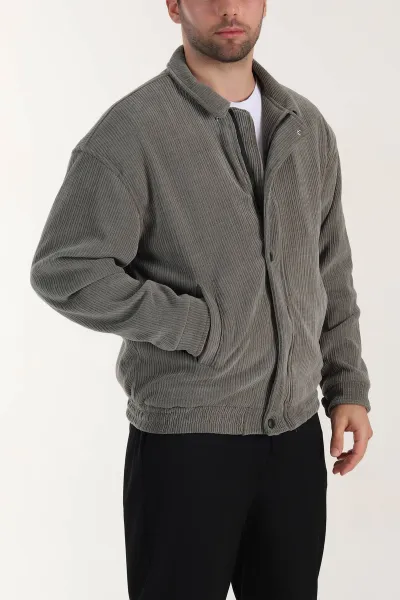 Haki Relaxed Fit Fitilli Dokulu İçi Astarlı Erkek Mont 409642