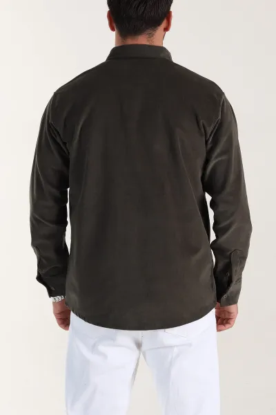 Haki Relaxed Fit Fitilli Kadife Ata Yaka Erkek Gömlek 400085