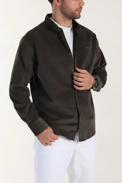 Haki Relaxed Fit Fitilli Kadife Ata Yaka Erkek Gömlek 400085