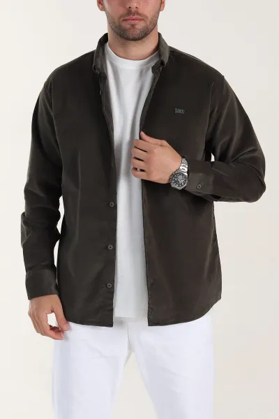 Haki Relaxed Fit Fitilli Kadife Ata Yaka Erkek Gömlek 400085