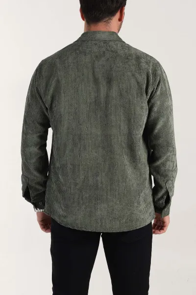 Haki Relaxed Fit Fitilli Kadife Erkek Gömlek 399964