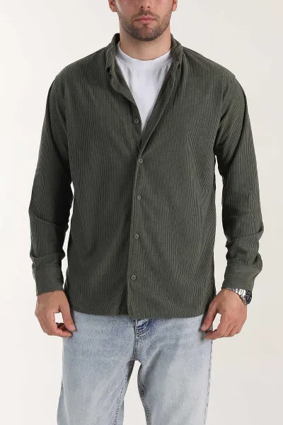 haki-relaxed-fit-fitilli-kadife-erkek-gomlek-400093