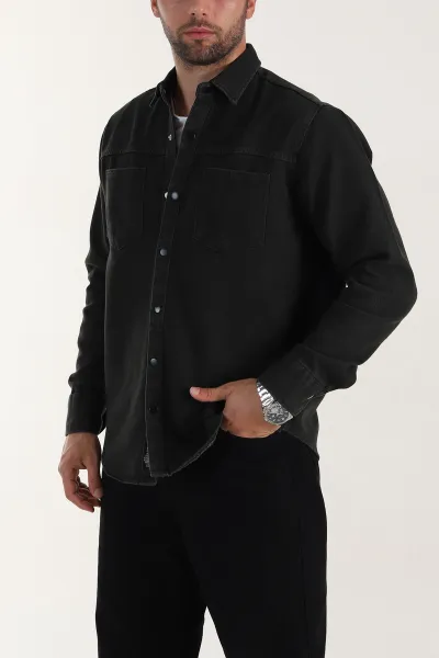 Haki Relaxed Fit Gabardin Çift Cepli Yıkamalı  Erkek Gömlek 397968