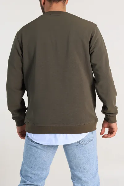 Haki Relaxed Fit İki İp Şardonlu Yazı Detay Likralı Erkek Sweatshirt 311196