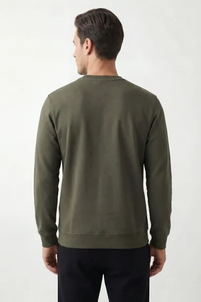 Haki Relaxed Fit İki İp Şardonsuz Basic Erkek Sweatshirt 424672