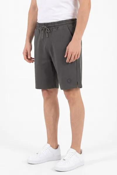 Haki Relaxed Fit İki İp Şardonsuz Kabartma Baskılı Erkek Şort 467384