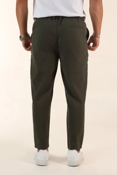 Haki Relaxed Fit Keten Bel Lastikli Erkek Jogger Pantolon 380882