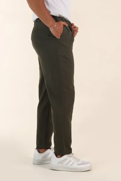 Haki Relaxed Fit Keten Bel Lastikli Erkek Jogger Pantolon 380882