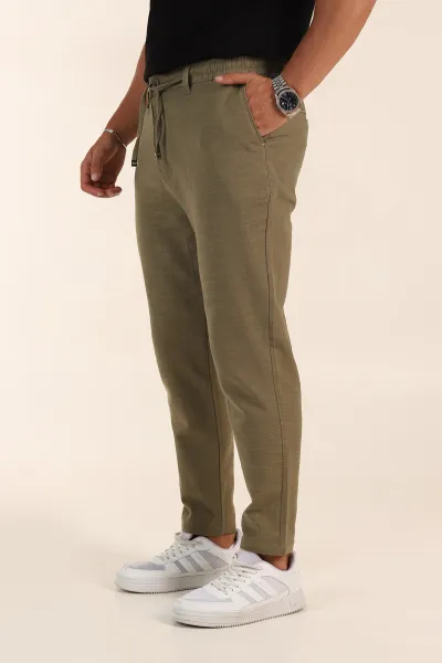 Haki Relaxed Fit Keten Bel Lastikli Erkek Jogger Pantolon 380913