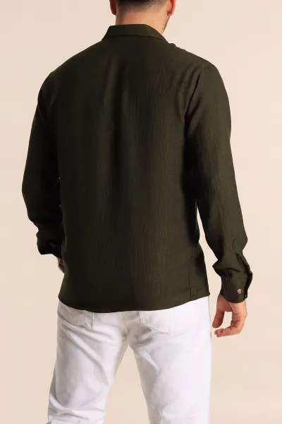Haki Relaxed Fit Keten Erkek Gömlek 261275