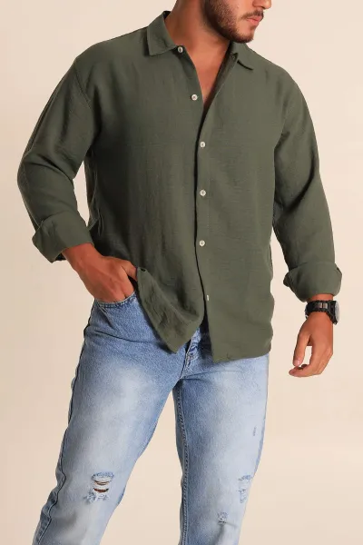 haki-relaxed-fit-keten-erkek-gomlek-283761
