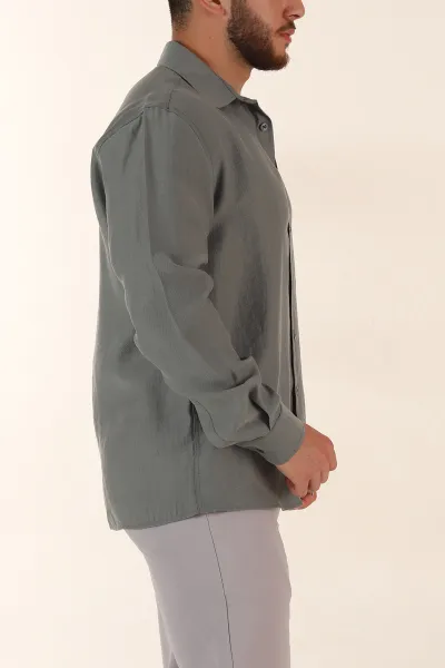 Haki Relaxed Fit Nefes Alan Lyocell Kumaş Uzun Kollu Erkek Gömlek 368615