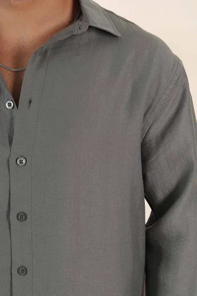 Haki Relaxed Fit Nefes Alan Lyocell Kumaş Uzun Kollu Erkek Gömlek 368615