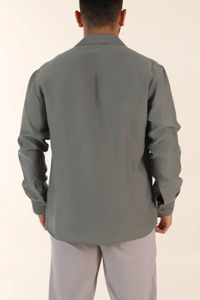 Haki Relaxed Fit Nefes Alan Lyocell Kumaş Uzun Kollu Erkek Gömlek 368615