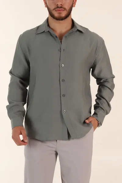 haki-relaxed-fit-nefes-alan-lyocell-kumas-uzun-kollu-erkek-gomlek-368615