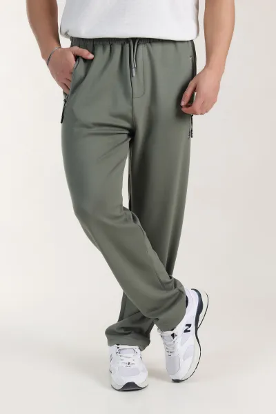 Haki Relaxed Fit Oysho Kumaş Fermuarlı Cepli Erkek Eşofman Altı 402203