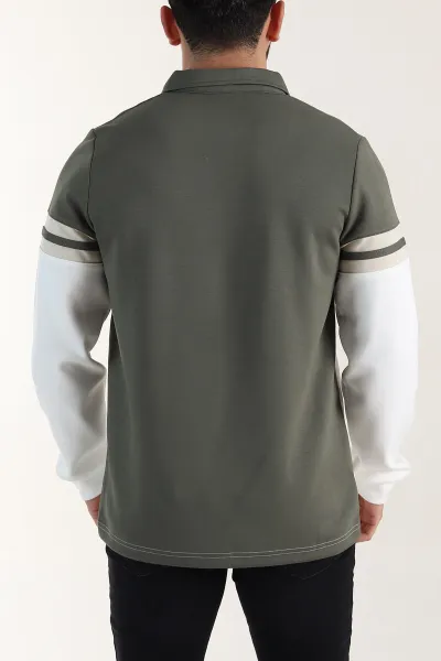 Haki Relaxed Fit Oysho Kumaş Fermuarlı Polo Yaka Sweatshirt 399549
