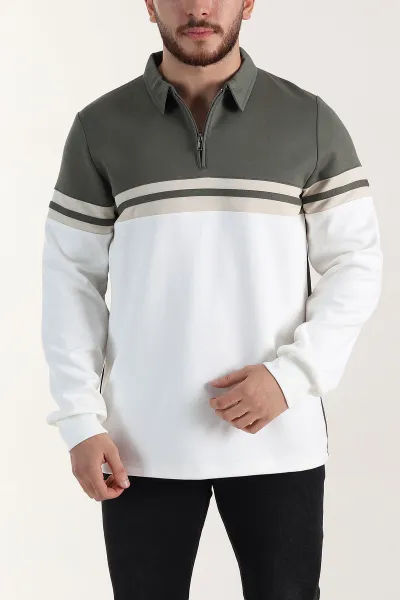 Haki Relaxed Fit Oysho Kumaş Fermuarlı Polo Yaka Sweatshirt 399549