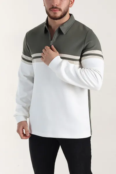 haki-relaxed-fit-oysho-kumas-fermuarli-polo-yaka-sweatshirt-399549