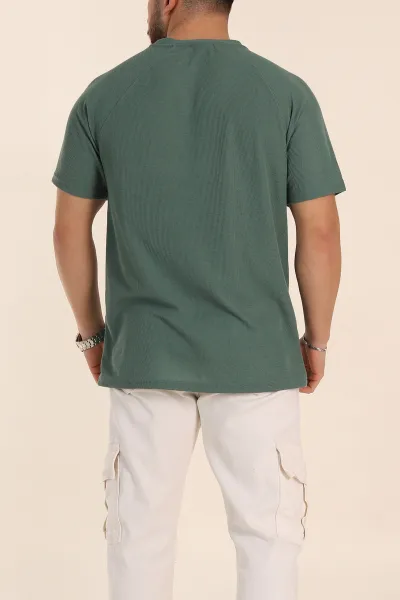 Haki Relaxed Fit Petek Dokulu Reglan Kol Basic Erkek Tişört 352024