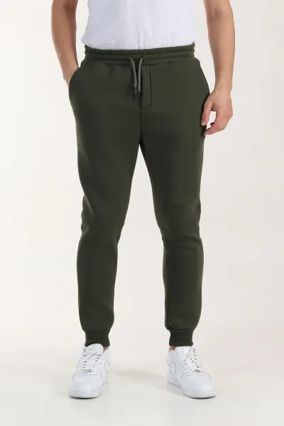 Haki Relaxed Fit Üç İp Şardonlu Manşetli Paça Erkek Eşofman Altı 413478