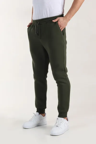 Haki Relaxed Fit Üç İp Şardonlu Manşetli Paça Erkek Eşofman Altı 413478